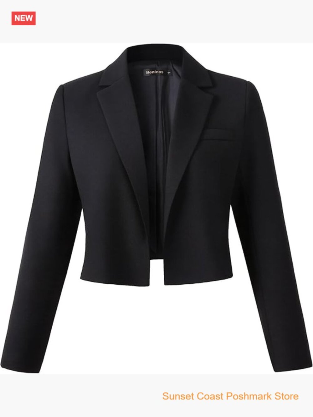 Women's Casual Open Front Cropped Blazer Jacket Long Sleeve Notch Lapel